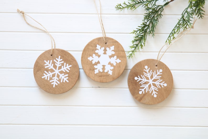 Wood Ornaments, Set of 3, Christmas Ornament, Farmhouse Ornament, Natural Wood Ornament, Tree Ornament, Christmas Tree Decor, Christmas Gift image 2