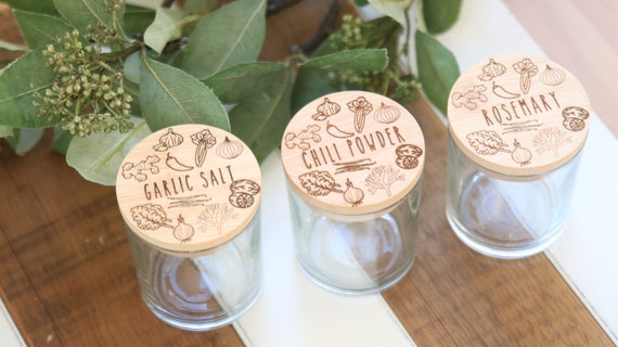 Spice Jars,Custom Jar Lid,Kitchen Organizing Jars,Personalized Gift,Custom Jar Gift,Clear Jar for Organization,Pantry Jars,Pantry Organizing