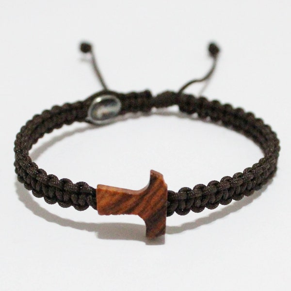 Tau Cross made of Olive Wood Bracelet on Cord, Tau Cross, Olive wodd, Tau Cross olive wood, Tau Cross Bracelet, Olive wood bracelet, Tau