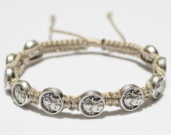 Saint Francis of Assisi Silver Tone Metal Medal Bracelet on Cord, Saint Francis, St Francis of Assisi, St. Francis, St Francis of Assisi