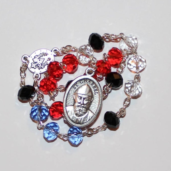 Chaplet of Saint Charbel Red White Blue Black crystal glass Beads on Chain St. Charbel, Chaplet of Saint Charbel, Saint Sharbel, St. Sharbel