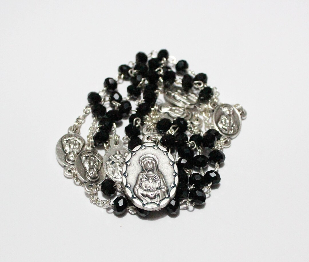 Rosary Our Lady of the Seven Sorrows Black Crystal Beads Mater Dolorosa ...