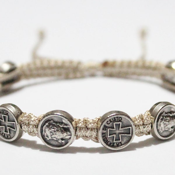 Holy Face of Jesus Silver Tone Metal Medal Bracelet on Cord, The Holy Face of Jesus, Holy Face, Holy Face Jesus Christ, La Sangre de Cristo