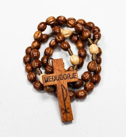 Houten Rozenkrans Kralen Handgemaakt in Medjugorje, Hout Rozenkransen op koord, Houten Rozenkransen, Houtkrans Rozenkrans, Houtkrans, Rozenkrans