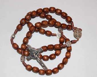 Catholic St.Benedict Rosary Wood Beads Metal Medal, Saint Benedict Rosary, St Benedict rosaries, St Benedict medal, Saint Benedict Cross