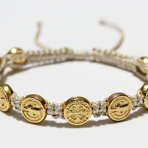 Saint Benedict Gold color medal Cord Bracelet, St. Benedict Bracelet, Gold Benedict, Bracelet of St. Benedict, San Benito, Saint Pulsera