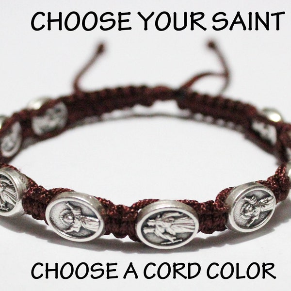 Choose Your Saint Bracelet and Cord color, catholic bracelet, all saints, religious medal, saint bracelet, christian bracelet, saint jewelry