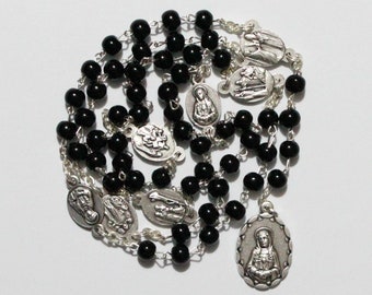 Servite Rosary Our Lady Of The Seven Sorrows Black Glass Beads, Mater Dolorosa, Chaplet of Seven Sorrows, Servite Rosary, Our Lady Dolorosa
