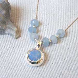 Delicate blue necklace, Opal silver necklace, Silver blue necklae, Light blue necklace, Frosty blue necklace