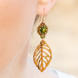 Dangle brown Fall leaf earrings