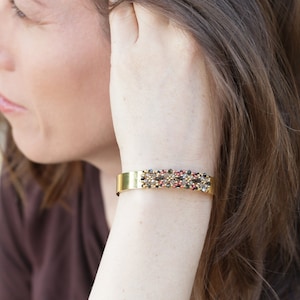 Golden cuff bracelet, with Swarovski crystals