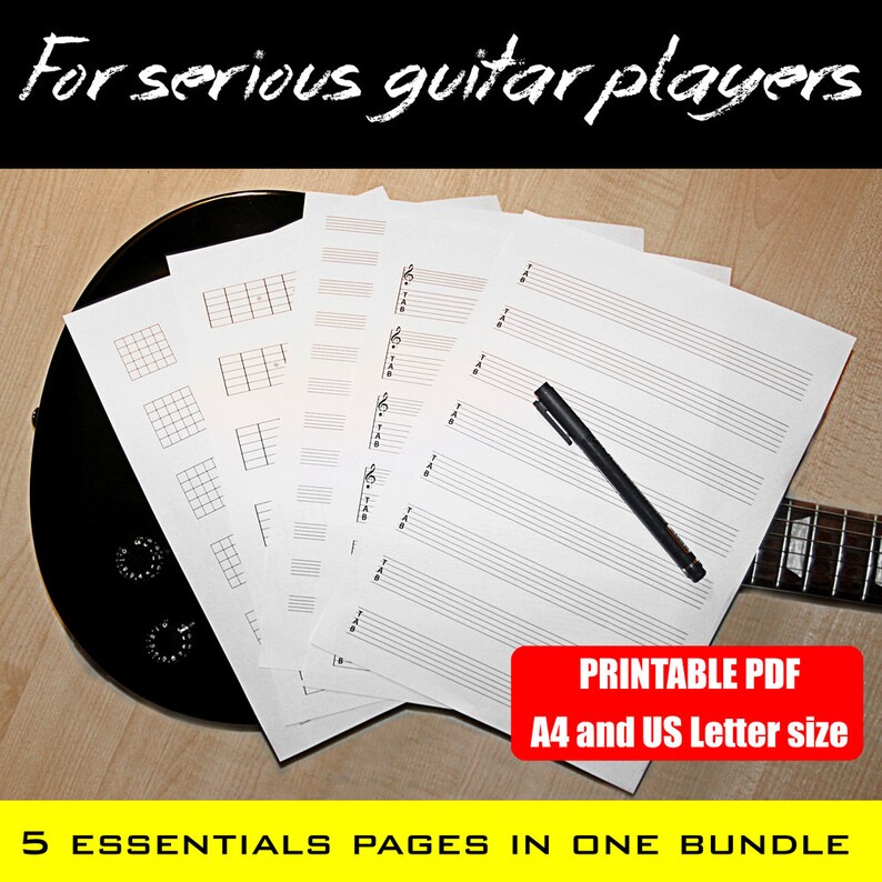 Bundle printable guitar blank charts diagrams. Songwriting image 1