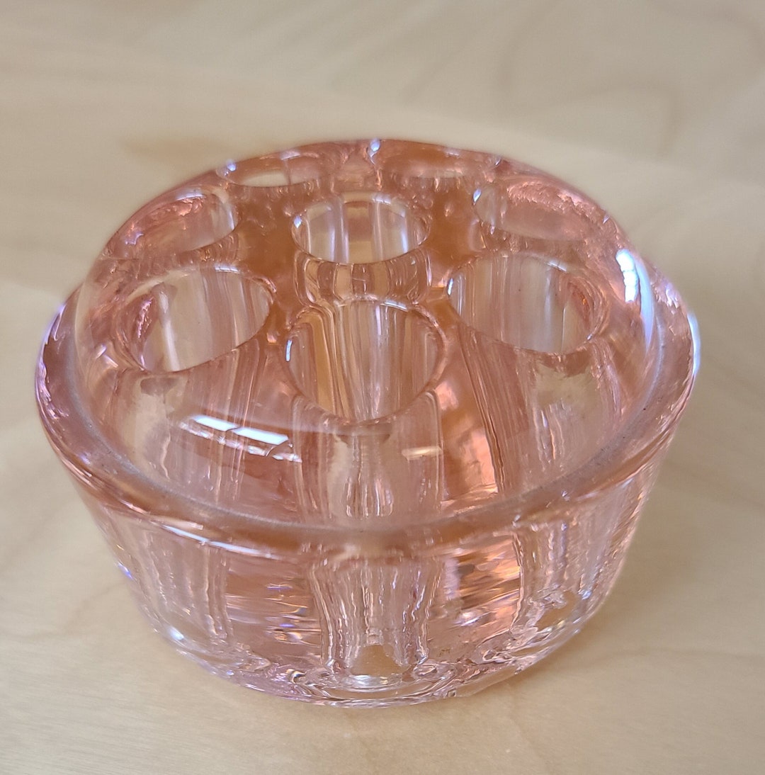 Vintage Pink Depression Glass Flower Frog 3 Inches With 8 Etsy