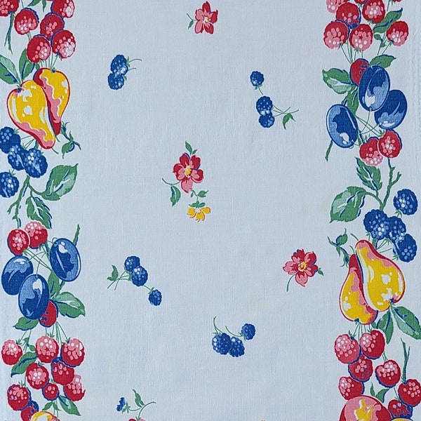 Vintage 1950's Bright, Colorful Table Runner - Fruit on White - 100% Cotton 30.5" x 14.5"