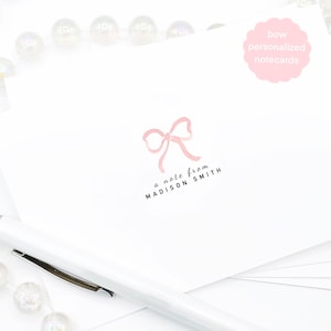Pink Bow Personalized Notecards, Girly Gift, Feminine Stationery, Gift for Mom, Gift for Her, Preppy Gift, Bow Stationery, Custom Notecard