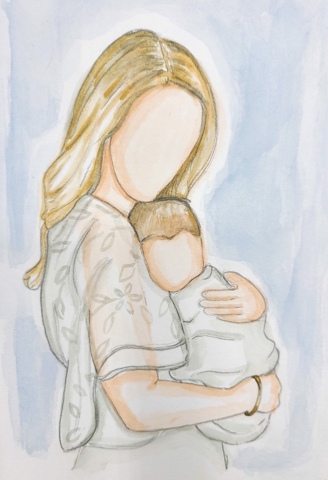 Mom and Me Faceless Watercolor Painting Mothers Day Gift Etsy