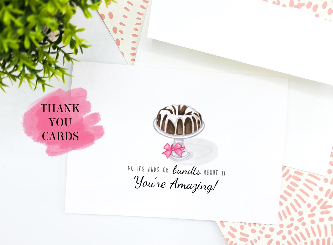 Bundt Cake Thank You Cards Dessert Theme Cake Pun Punny Etsy