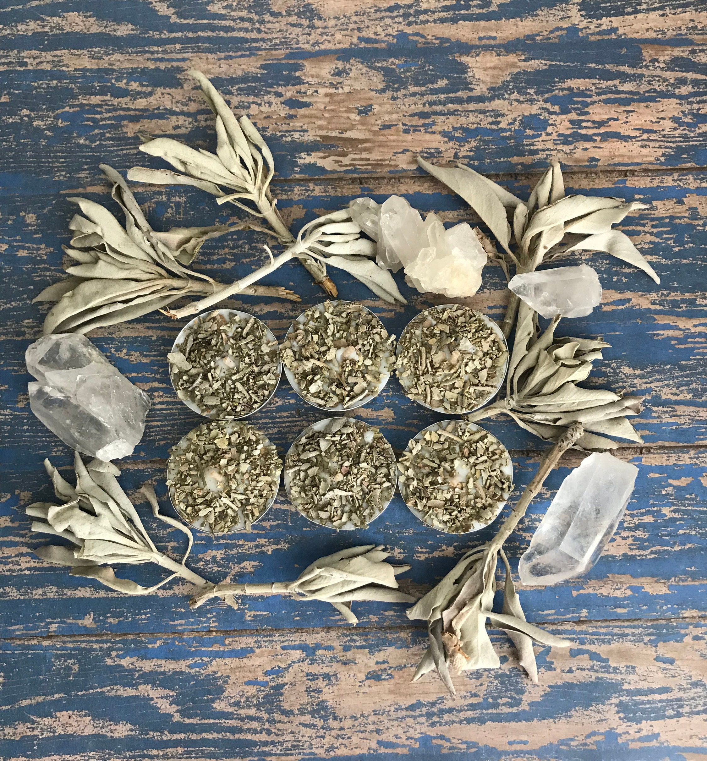 Six Handmade Sage tea light candles Meditation herb candles Etsy