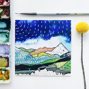 Cartão de felicitações com vista para a montanha abstrata / Cartões de agradecimento / Cartões de montanha / Cartões do Colorado / Conjunto de cartões / Cartão de presente de aniversário / Cartão Galaxy / Céu noturno