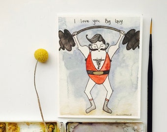 Strongman "I Love You Big Guy" Card / Birthday Card / Funny Card / I Love You Big Guy / Anniversary Card / Funny Birthday