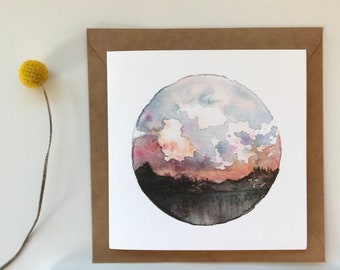 Sunset Circle / Birthday Card/ Baby Shower Card/ Handmade Card/ Thank You Card/ Nature Card/ Watercolor Card/ Sunset Card/ Circle Card