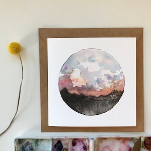 Sonnenuntergang Kreis / Geburtstagskarte / Baby Shower Karte / handgemachte Karte / Natur Karte / Aquarell Karte / Sonnenuntergang Karte / Kreis Karte