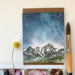 Cartão de aquarela Capitol Peak/ Cartão de aniversário/ Cartão Galaxy/ Cartão feito à mão/ Cartão de agradecimento/ Natureza/ Cartão de aquarela/ Cartões de montanha/ Cartão Aspen