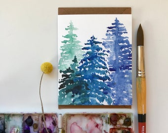 Tall Trees Watercolor Card/ Card/ Forest Card/ Thank You Card/ Nature Card/ Watercolor Card/ I Love You Card