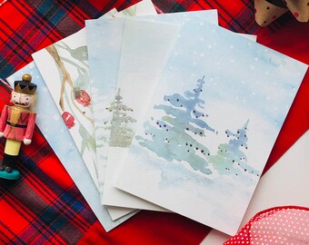 Variety Set of Winter Watercolor Cards/Holiday Card/ Winter Cards/ Handmade Card/ Thank You Card/ Nature Card