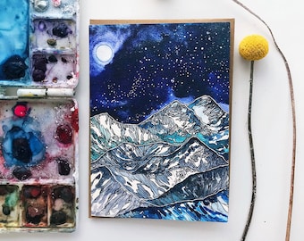 The Elks and Bells Card/ Birthday Card/ Galaxy Card/ Handmade Card/ Thank You Card/ Nature/ Watercolor Card/ Mountain Cards/ Aspen Card