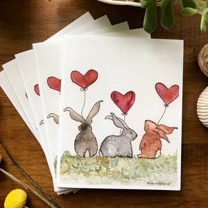 Bunnies with Heart Balloons Cards / Cozy Card/ Bunny Love/ I Love You Card/ Anniversary Card/ New Baby Card/ Baby Shower Card image 6