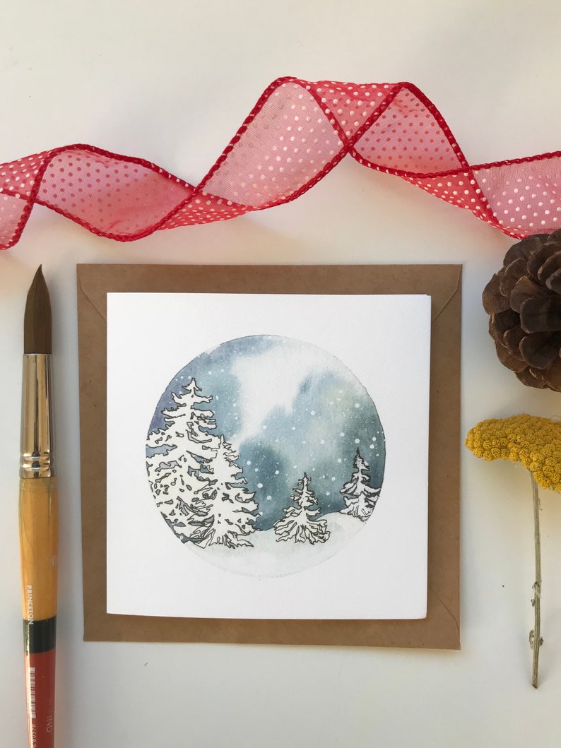 Winter Snow Globe Trees/ Gift Card Card/ Winter Card/ Thank You Card/ Nature Card/ Watercolor Card/ Tree Card image 6