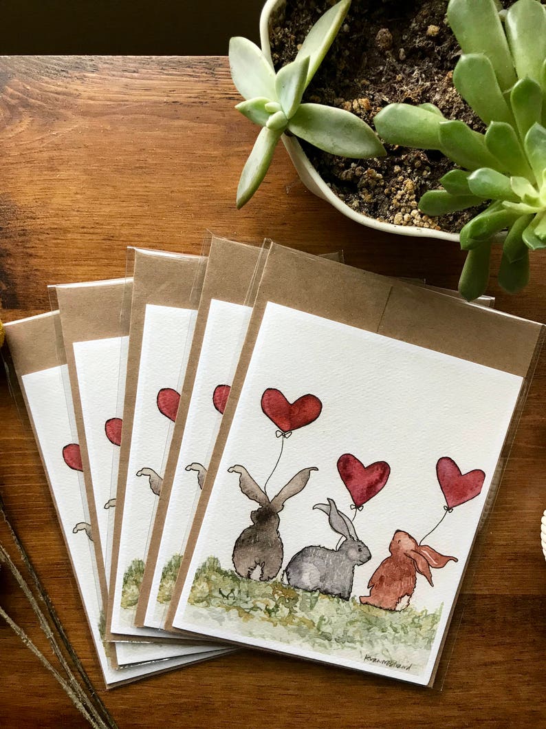 Bunnies with Heart Balloons Cards / Cozy Card/ Bunny Love/ I Love You Card/ Anniversary Card/ New Baby Card/ Baby Shower Card image 7