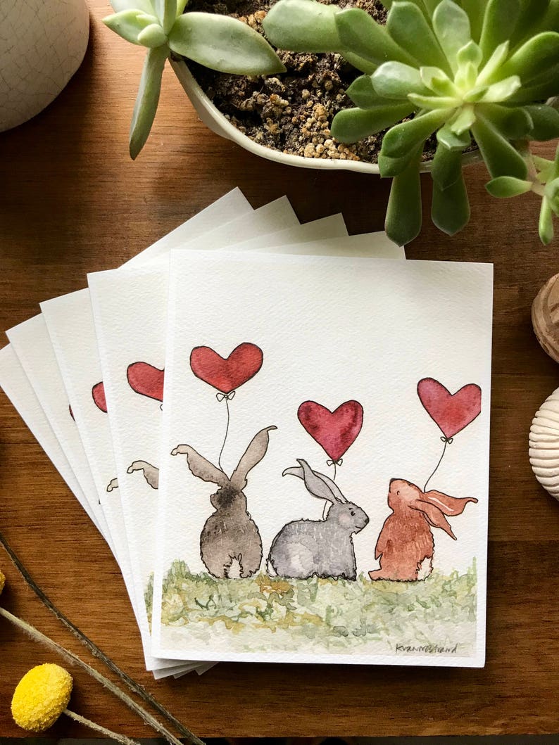 Bunnies with Heart Balloons Cards / Cozy Card/ Bunny Love/ I Love You Card/ Anniversary Card/ New Baby Card/ Baby Shower Card image 6