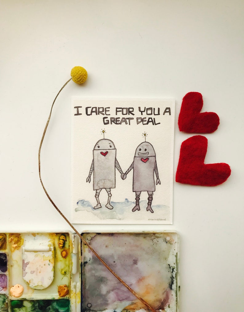 I Care For You A Great Deal Robot Love Card / Cheeky Card/ Card/ Not Quite Love /Funny Card/ Funny New Relationship Card image 2