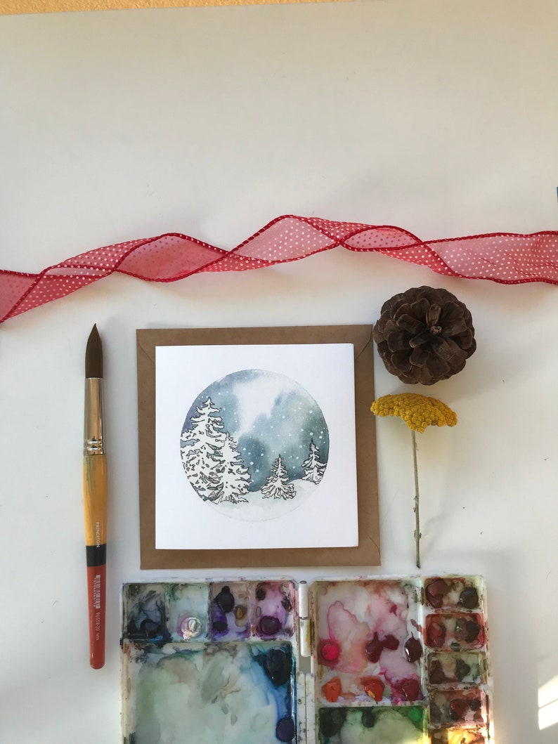 Winter Snow Globe Trees/ Gift Card Card/ Winter Card/ Thank You Card/ Nature Card/ Watercolor Card/ Tree Card image 4