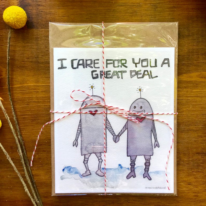 I Care For You A Great Deal Robot Love Card / Cheeky Card/ Card/ Not Quite Love /Funny Card/ Funny New Relationship Card image 6