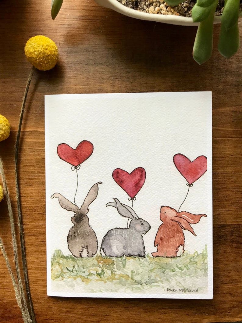 Bunnies with Heart Balloons Cards / Cozy Card/ Bunny Love/ I Love You Card/ Anniversary Card/ New Baby Card/ Baby Shower Card image 4