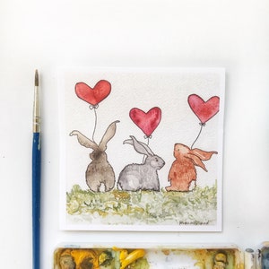 Mini Bunnies with Balloons Greeting Card/ Thank You Card / Birthday Card / I Love You Card / Rabbit Card / New Baby Card image 2