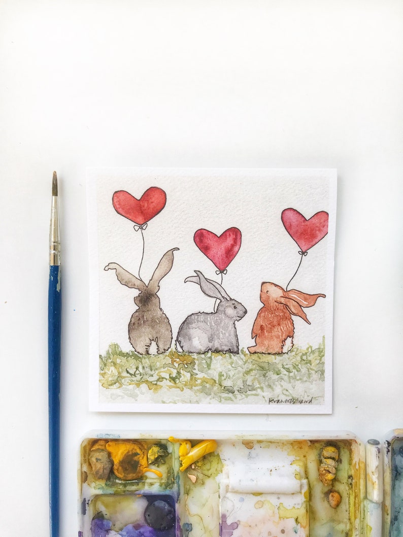 Mini Bunnies with Balloons Greeting Card/ Thank You Card / Birthday Card / I Love You Card / Rabbit Card / New Baby Card image 2