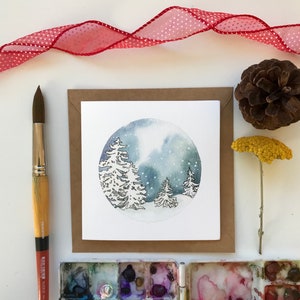 Winter Snow Globe Trees/ Gift Card Card/ Winter Card/ Thank You Card/ Nature Card/ Watercolor Card/ Tree Card image 1