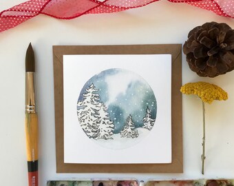 Winter Snow Globe Trees/ Gift Card Card/ Winter Card/ Thank You Card/ Nature Card/ Watercolor Card/ Tree Card