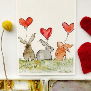 Bunnies with Heart Balloons Cards / Cozy Card/ Bunny Love/ I Love You Card/ Anniversary Card/ New Baby Card/ Baby Shower Card image 9