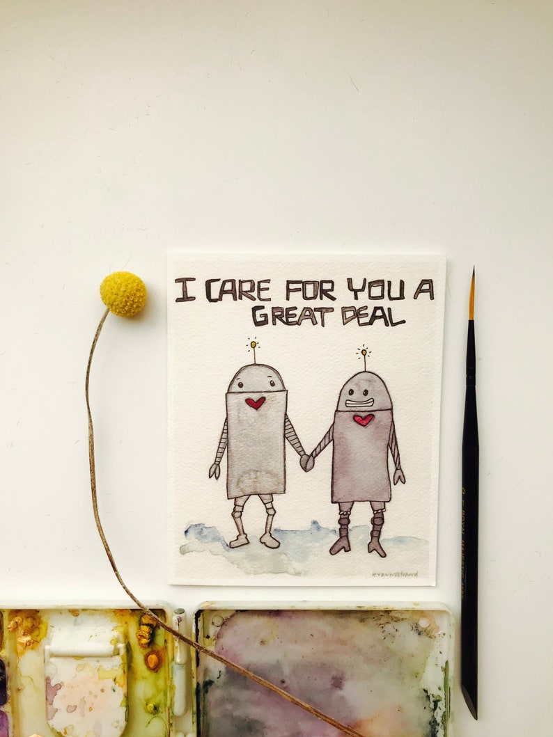 I Care For You A Great Deal Robot Love Card / Cheeky Card/ Card/ Not Quite Love /Funny Card/ Funny New Relationship Card image 1