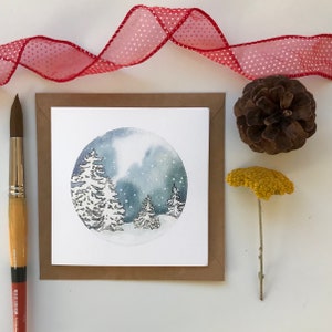 Winter Snow Globe Trees/ Gift Card Card/ Winter Card/ Thank You Card/ Nature Card/ Watercolor Card/ Tree Card image 2