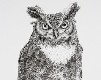 Alex - Great Horned Owl Drawing Print