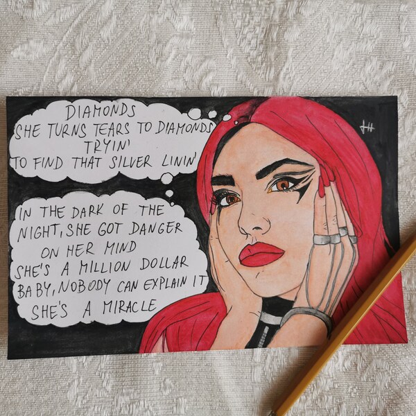 Ava Max - Million Dollar Baby comic painting art on thick paper, Diamonds And Dancefloors