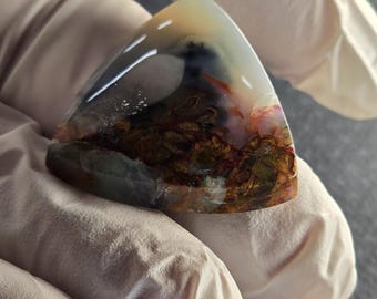 Chrysocolla Native Copper Chalcedony High Quality Artisan Cabochon 31x29x6.5 Freeform triangular aqua rust copper red polished front back