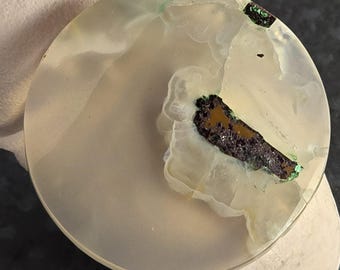 Chrysocolla Native Copper Chalcedony High Quality Artisan Cabochon 25 x 5mm round shape aqua tan real copper flakes polished front back