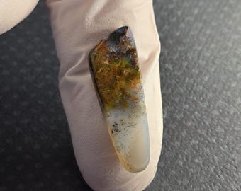 Chrysocolla Native Copper Chalcedony High Quality Artisan Cabochon 33x10.5x4.5 Freeform rust black copper polished front back perfect size